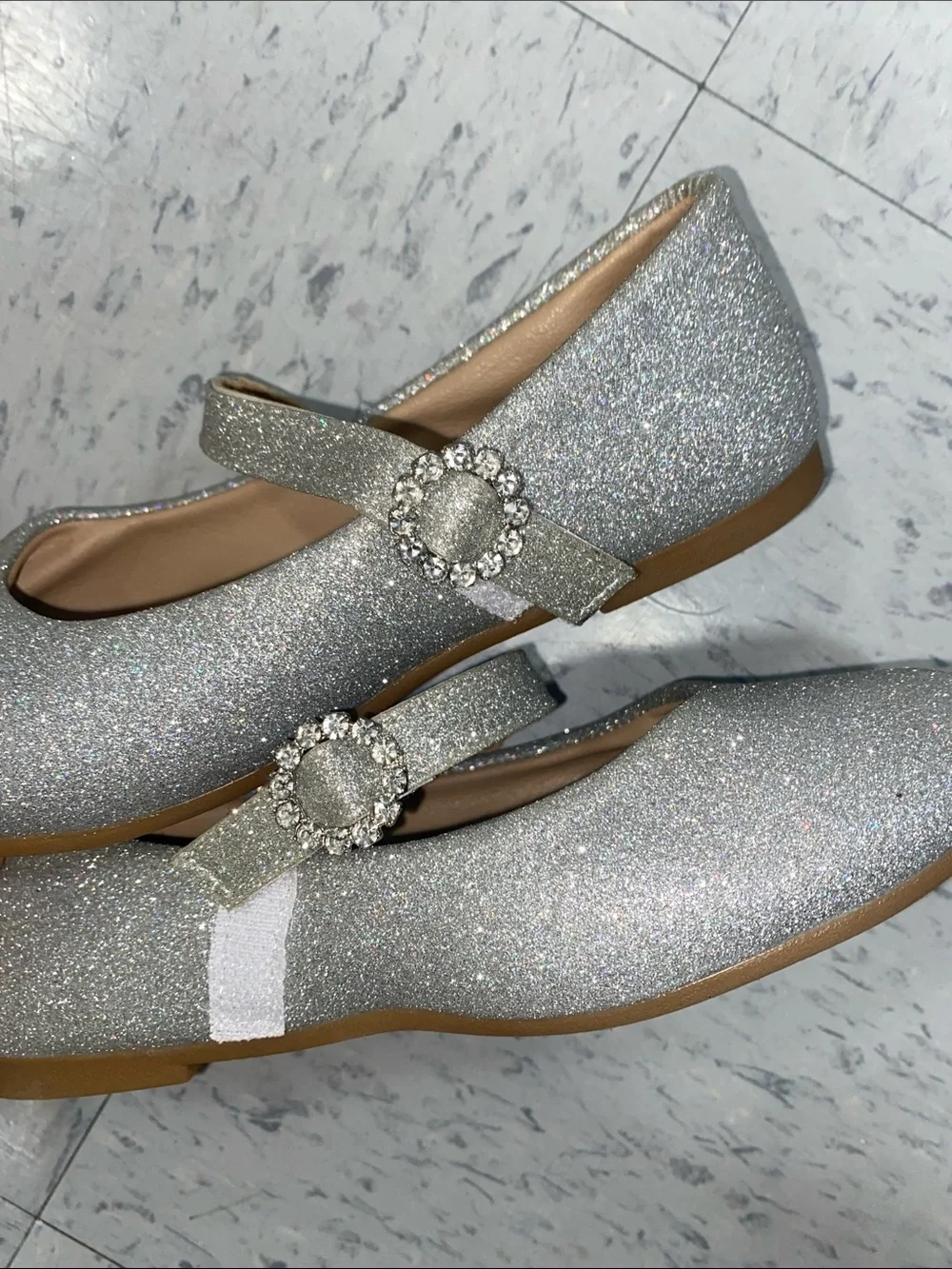 Kensie Girl Silver Glitter Dress Shoes flats rhinestones Kid little girl 1y